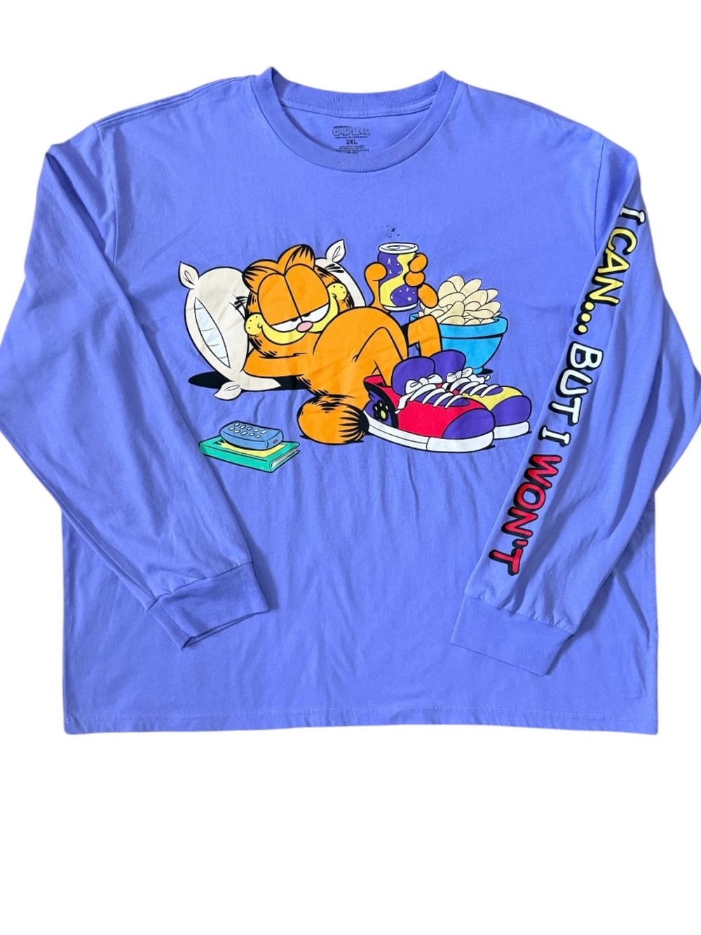 Garfield Relaxed Graphic Long Sleeve Tee - Periwinkle Blue Size 2XL - Picture 2 of 5